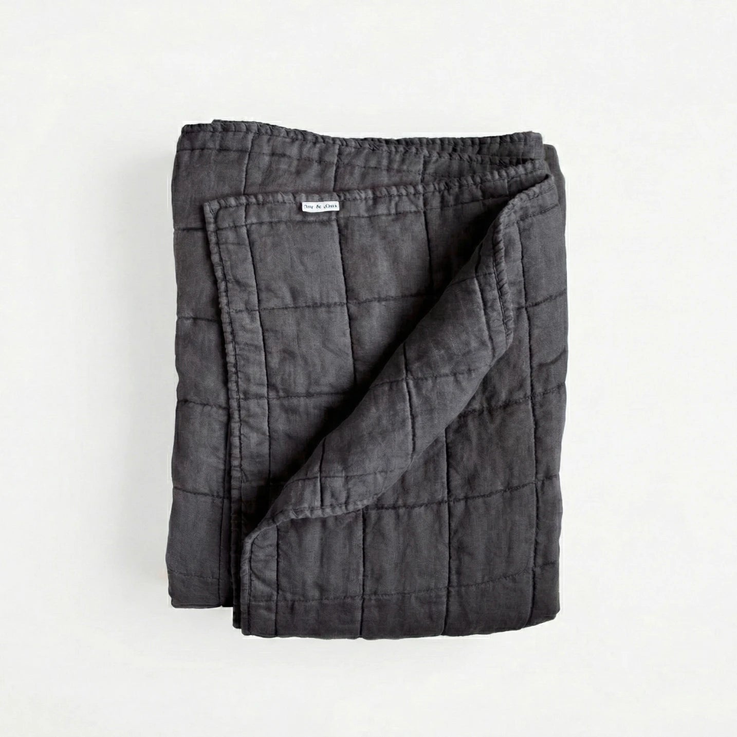 Charcoal Linen Quilt — Stonewashed French Flax | Or & Zon