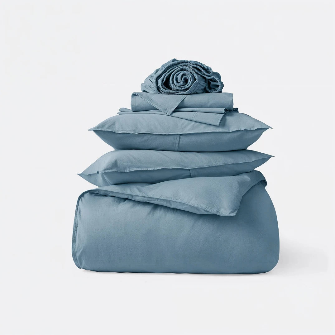 Cotton Sateen Bed Set - Aegean Blue
