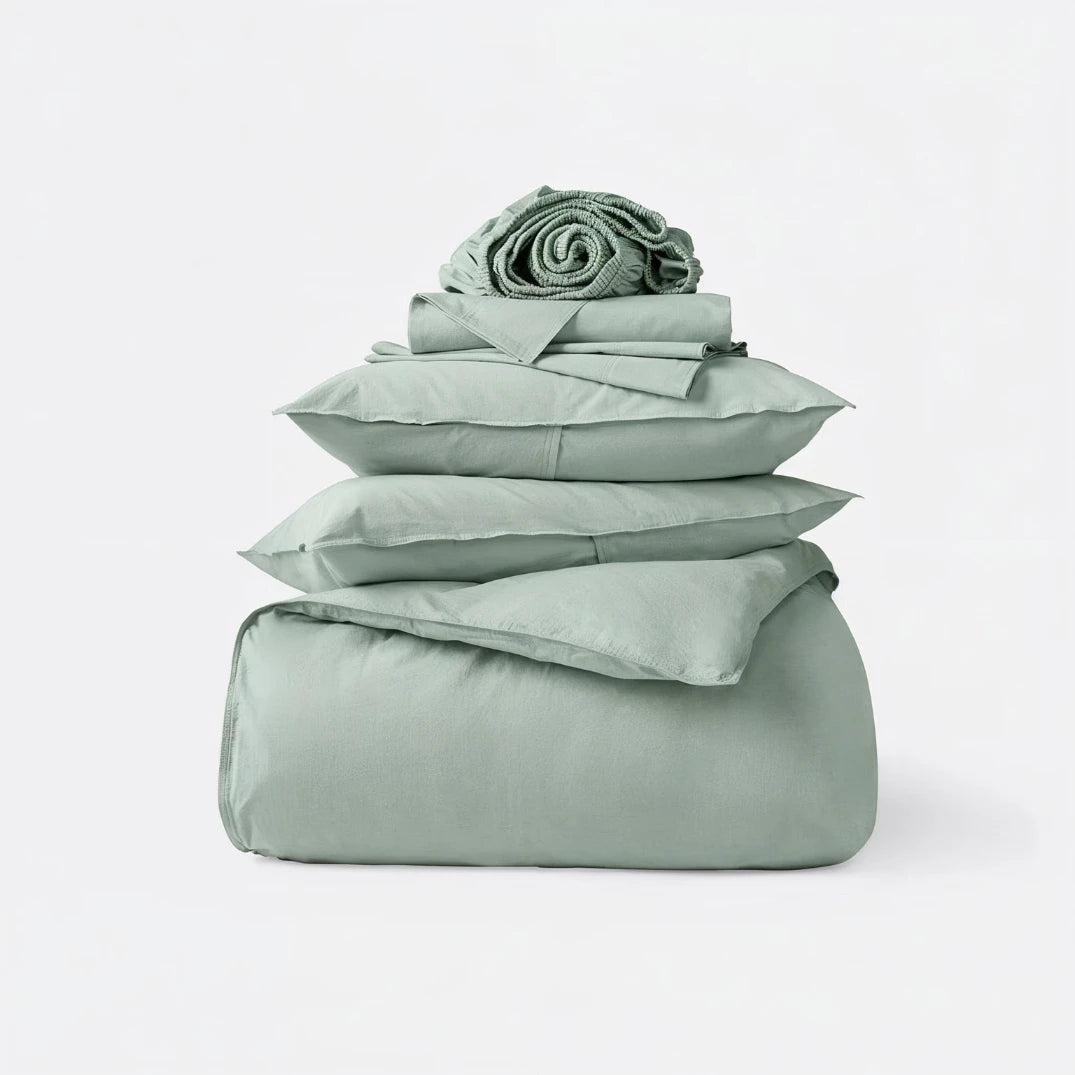 Cotton Percale Bed Set - frosty green