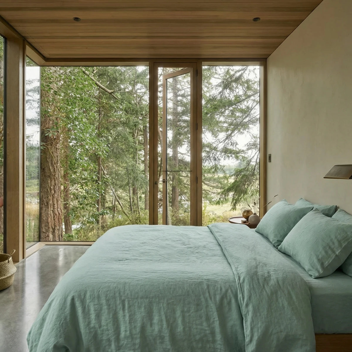 Organic Percale Duvet Cover - Frosty Green