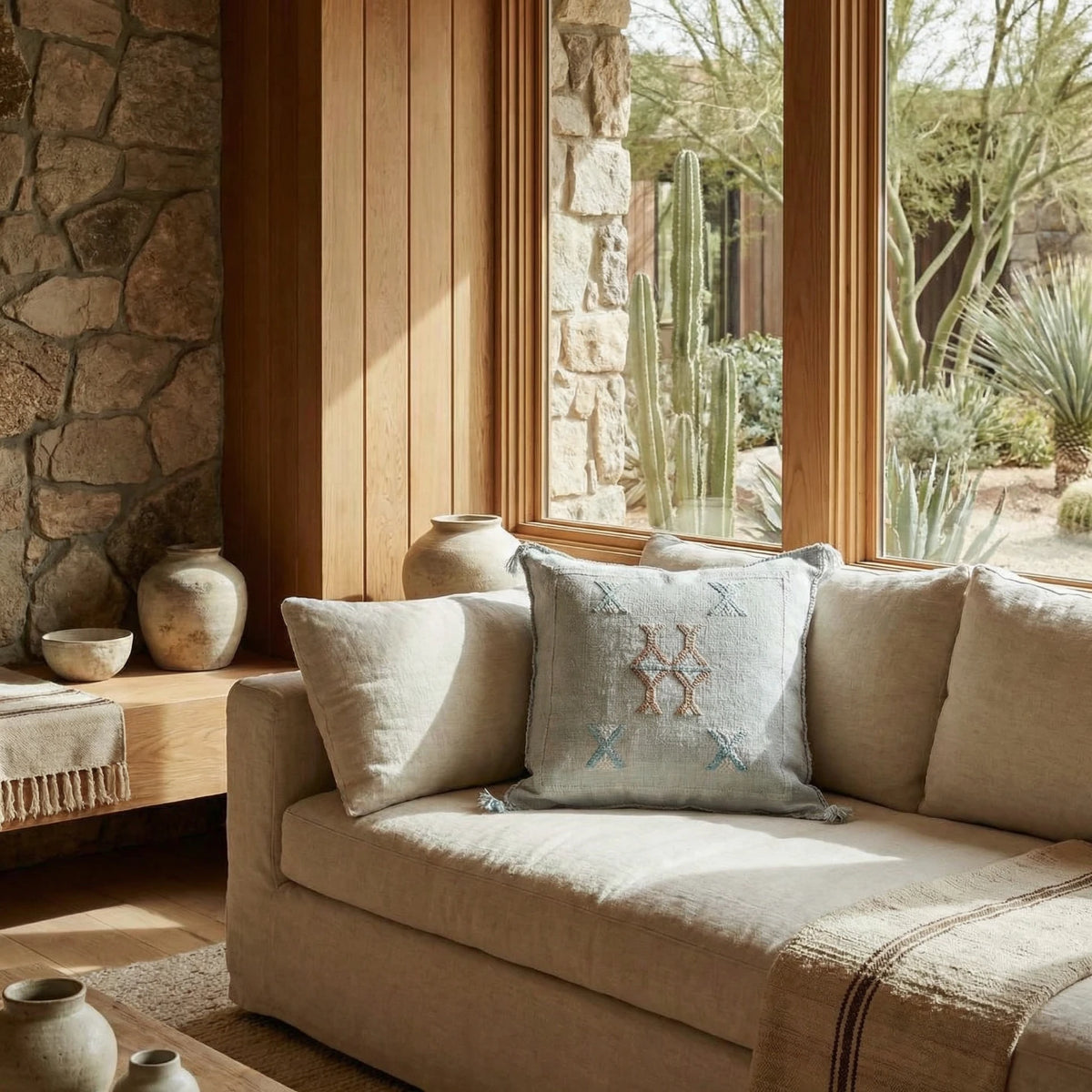 Princess Sabra Cactus Silk Pillow Cover - Light Blue