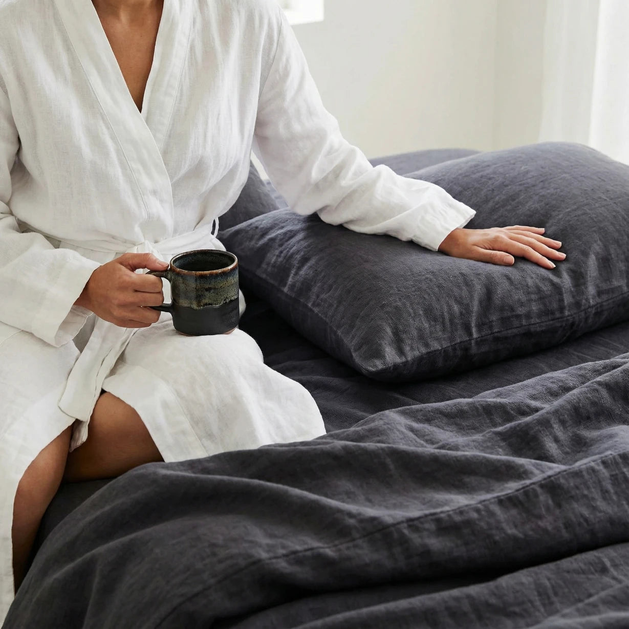 Stonewashed Linen Flat Sheet - Charcoal