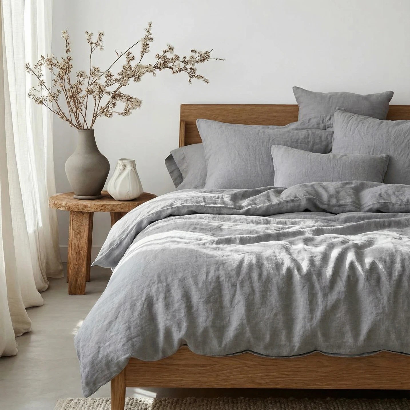Stonewashed Linen Duvet Cover - Light Grey