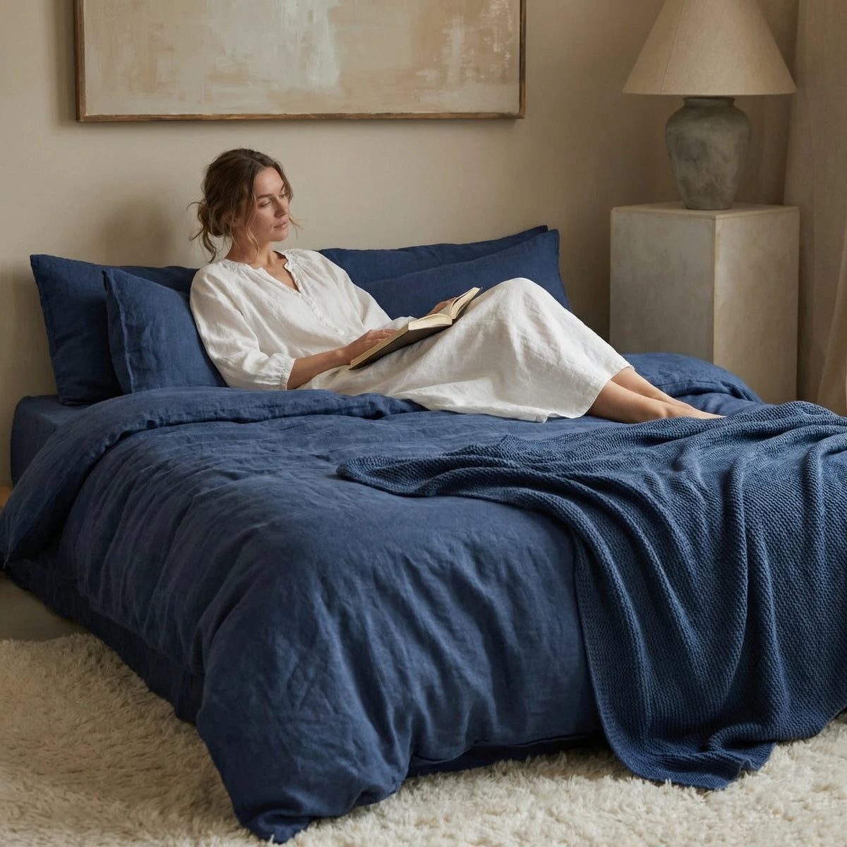 Stonewashed Linen Duvet Cover - Navy Blue