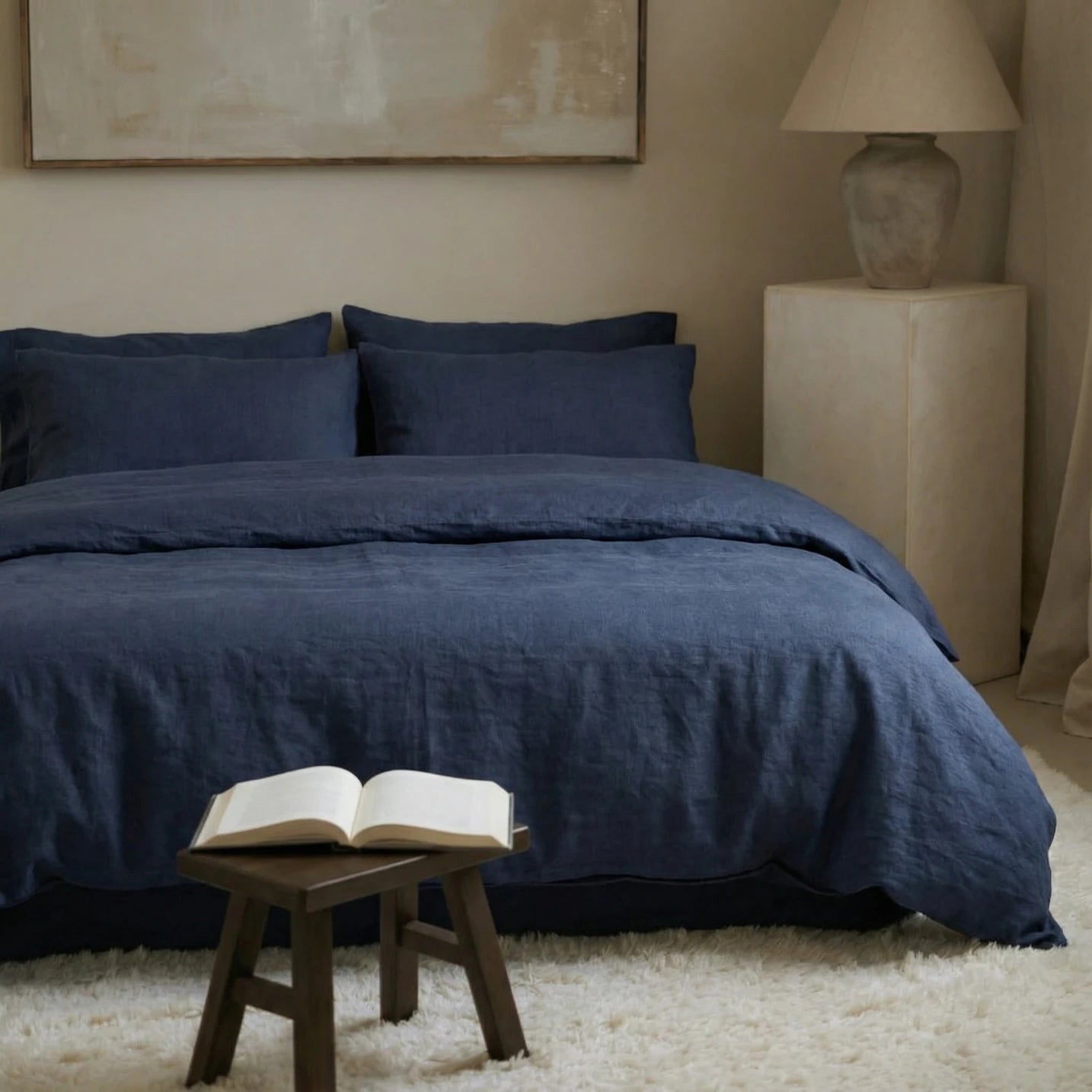Stonewashed Linen Duvet Cover - Navy Blue