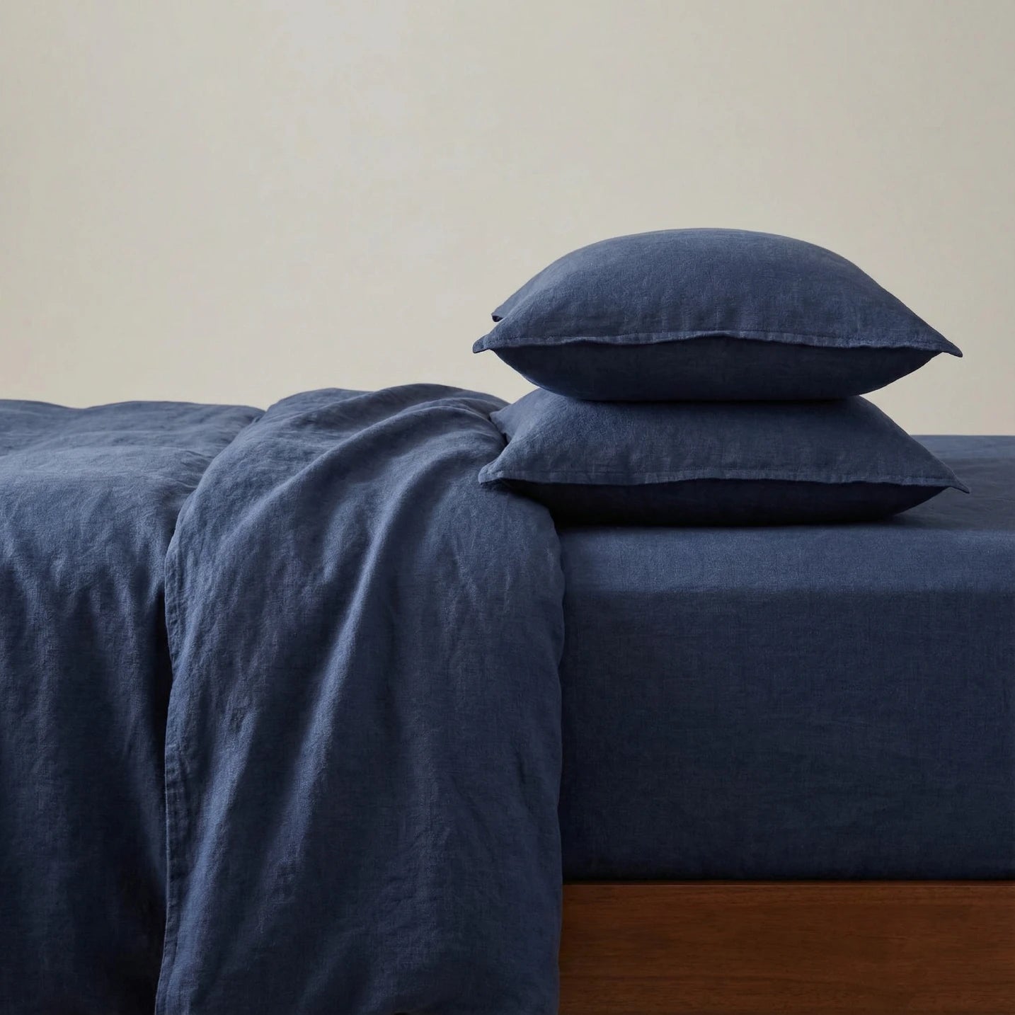 Stonewashed Linen Pillowcase - Navy Blue
