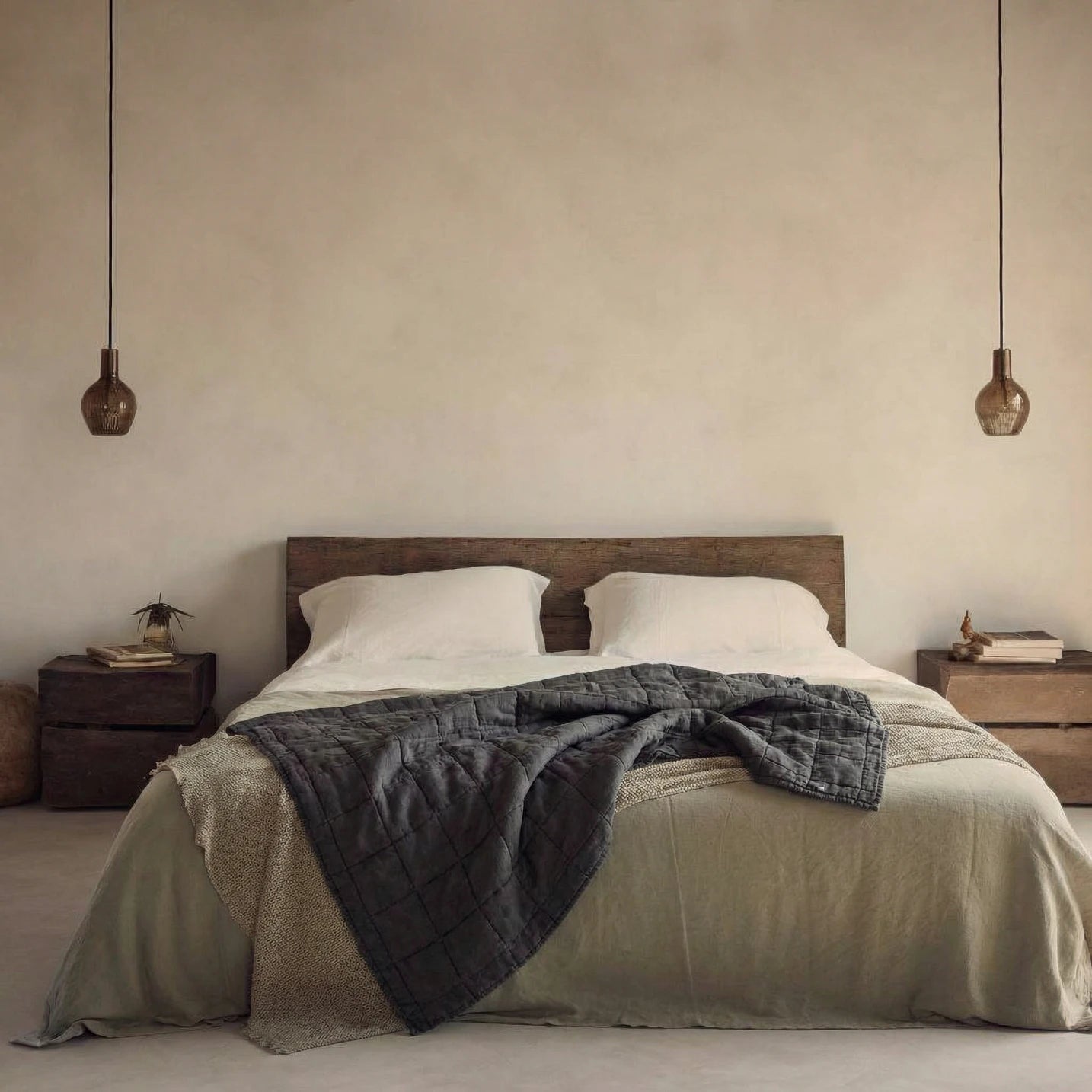 Stonewashed Linen Quilt - Charcoal Grey