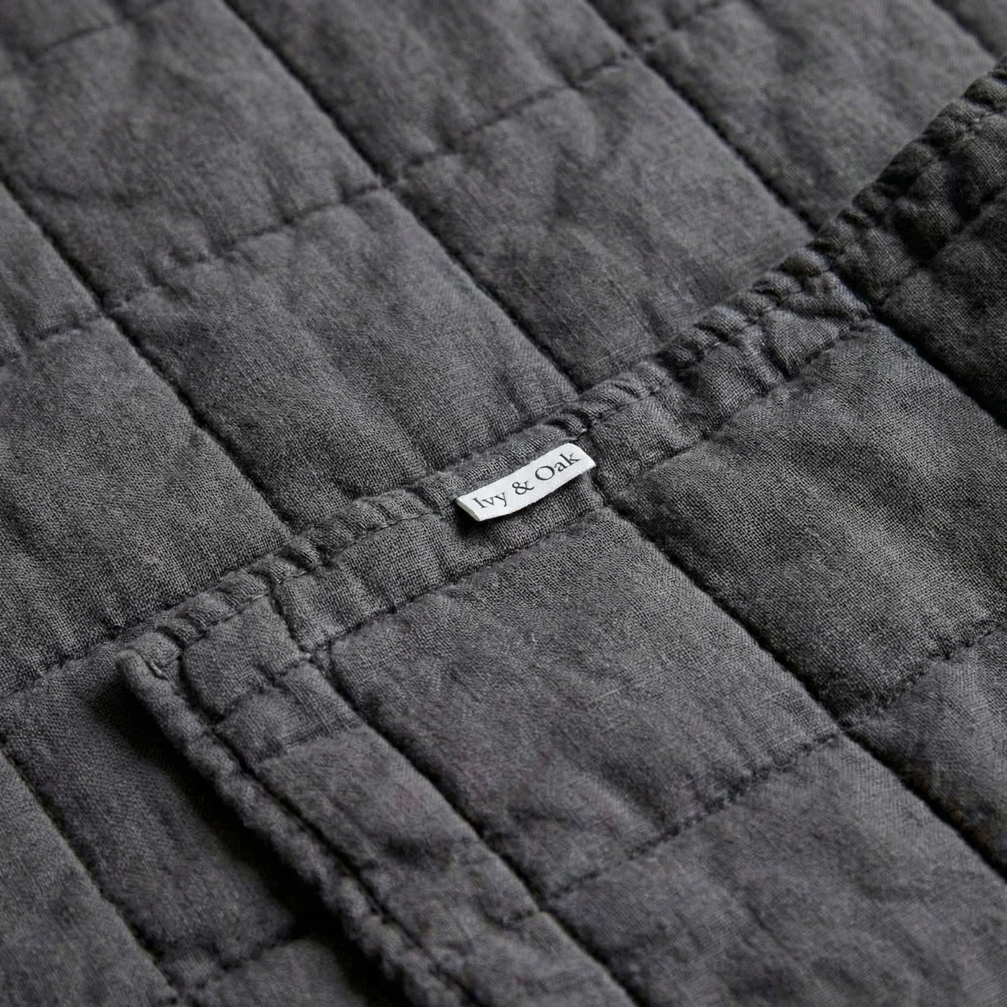Stonewashed Linen Quilt - Charcoal Grey
