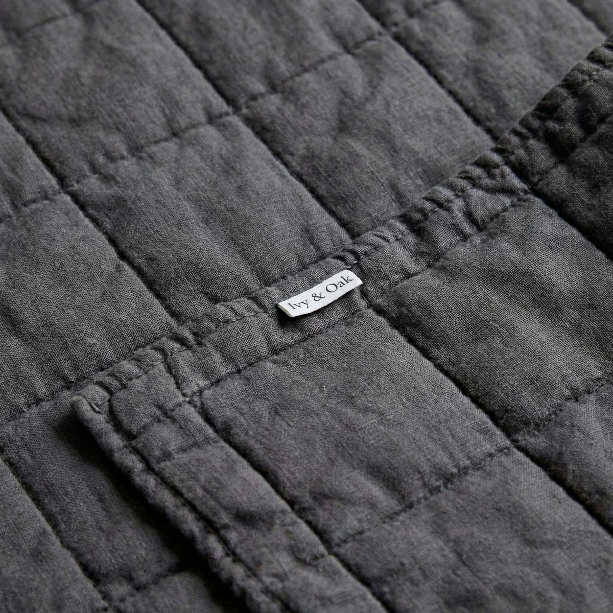 Stonewashed Linen Quilt - Charcoal Grey
