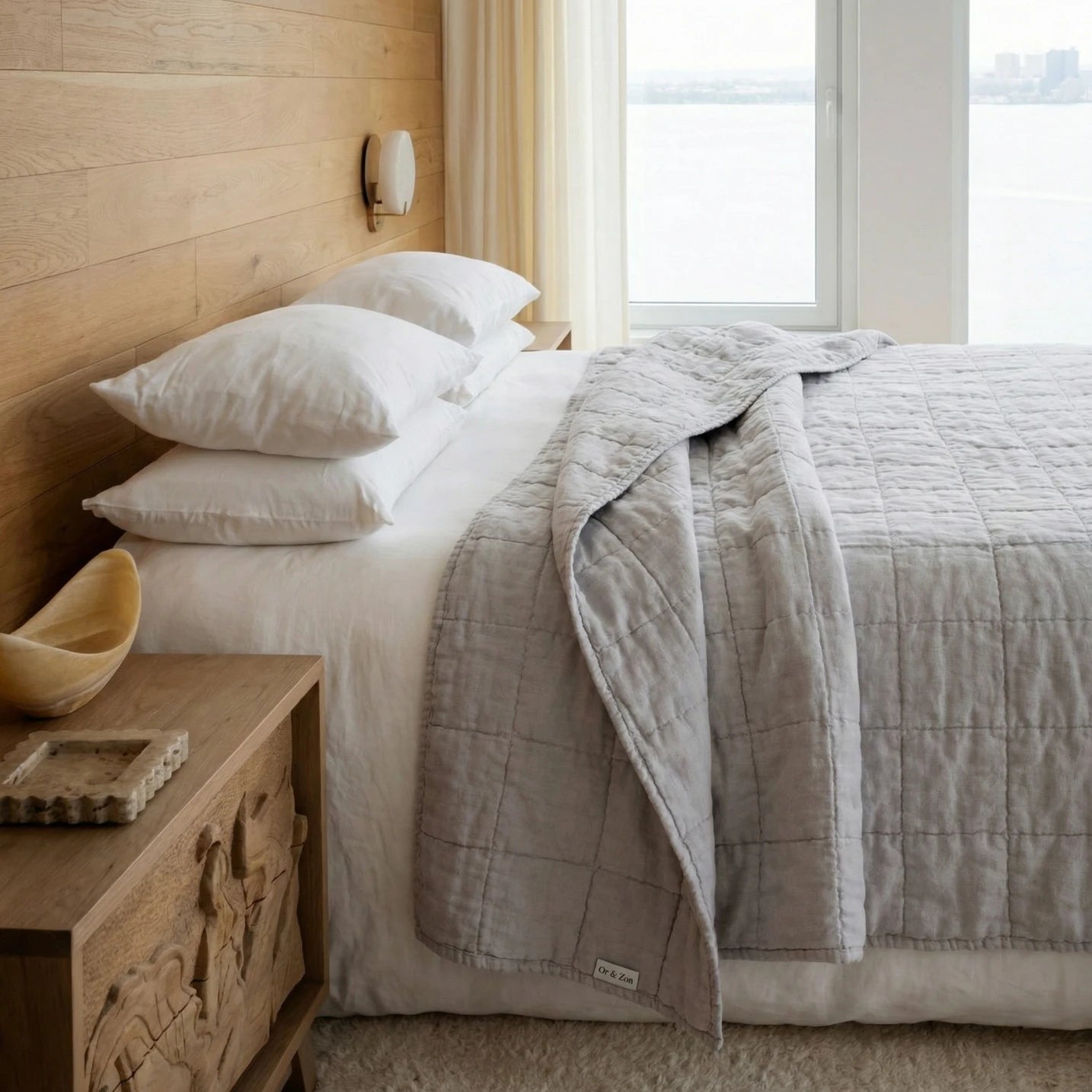 Stonewashed Linen Quilt - Light Grey