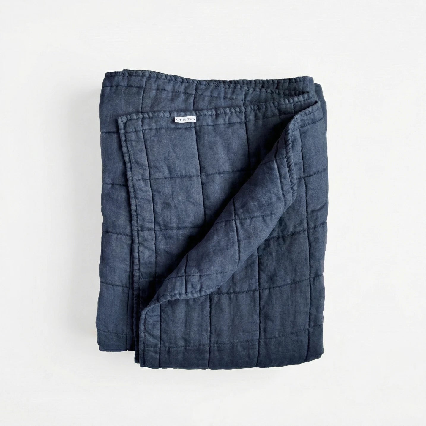 Stonewashed Linen Quilt - Navy Blue