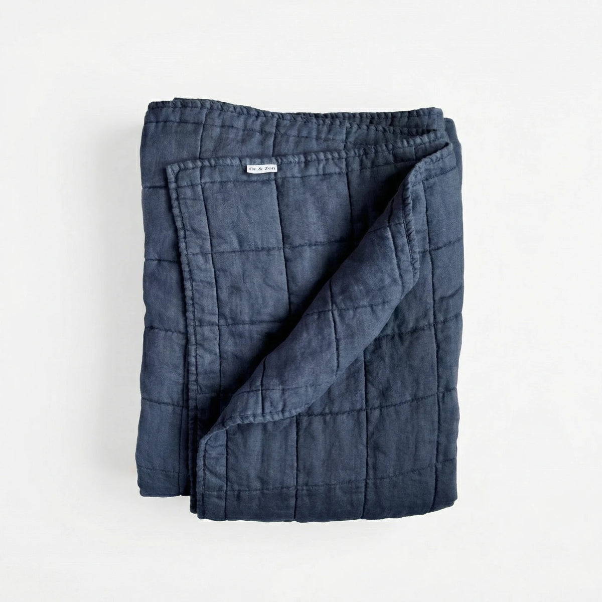 Stonewashed Linen Quilt - Navy Blue