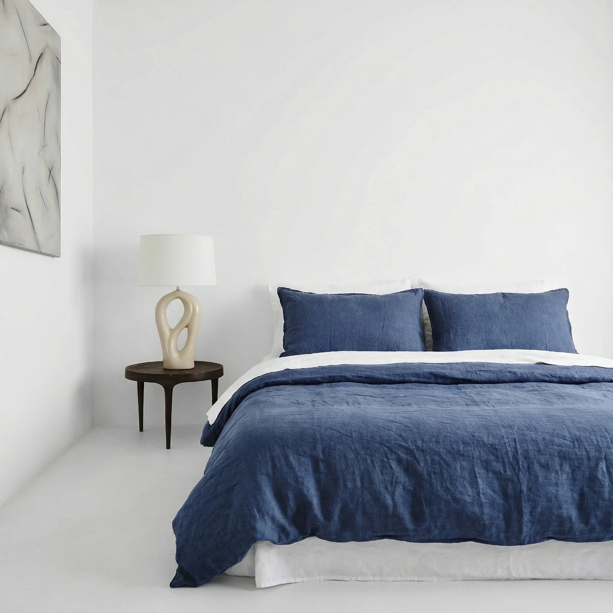 Stonewashed Linen Bed Set - Navy Blue