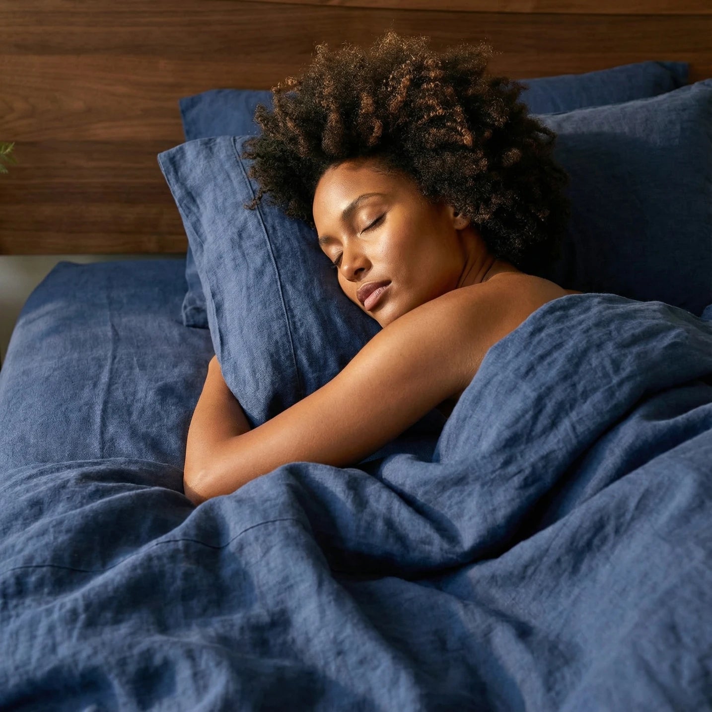 Stonewashed Linen Bed Set - Navy Blue