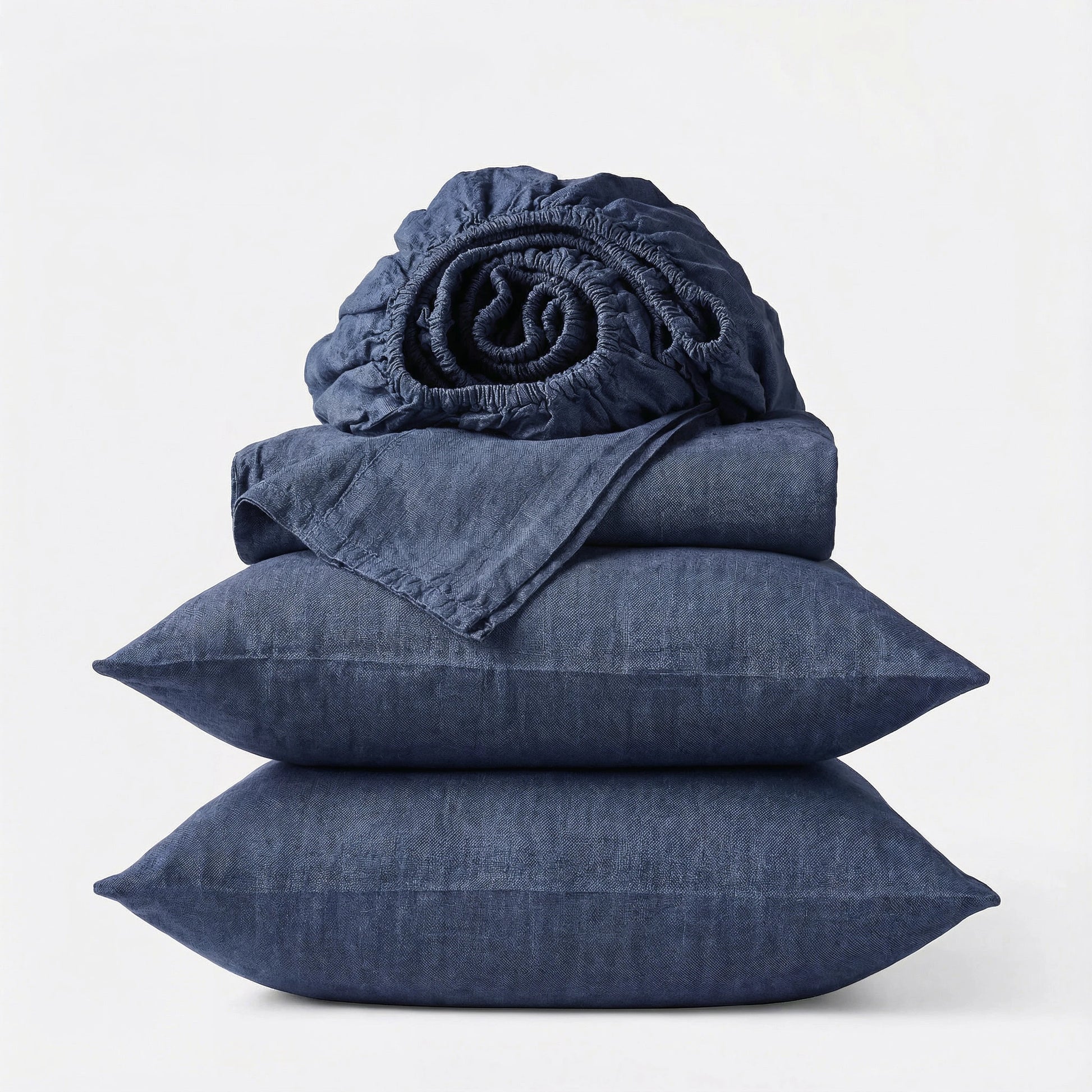 Stonewashed Linen Sheet Set - Navy Blue