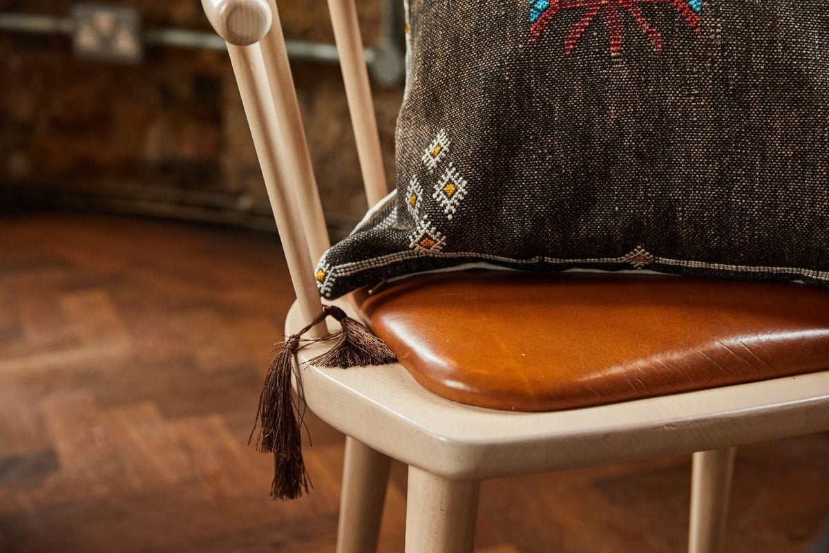 close up of stitching on Moroccan cactus silk pillow