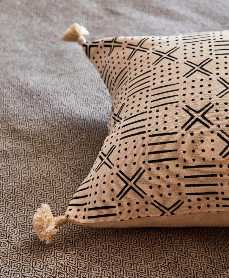 Traditional Mudcloth Throw Pillow, 18x18, Black & White, Cotton - Or & Zon