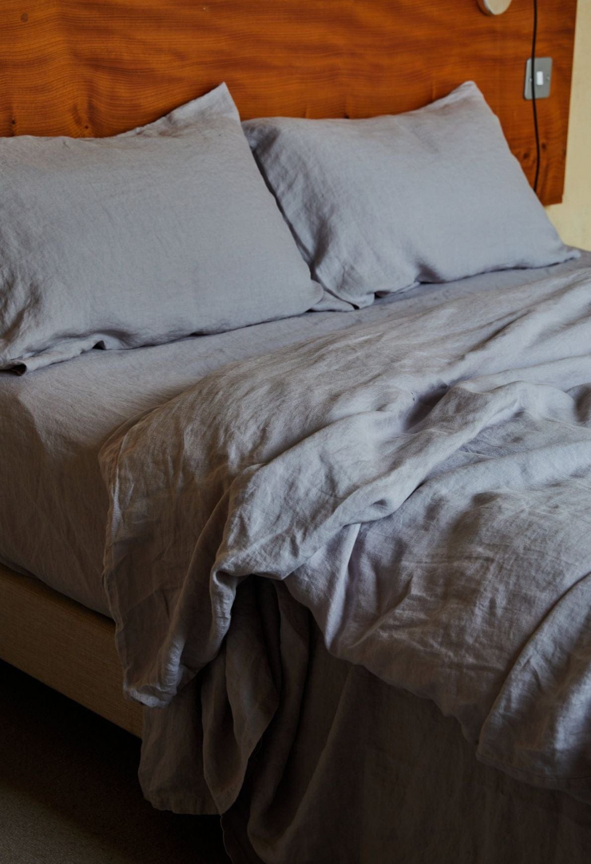 Light Grey Stonewashed Linen Fitted Sheet