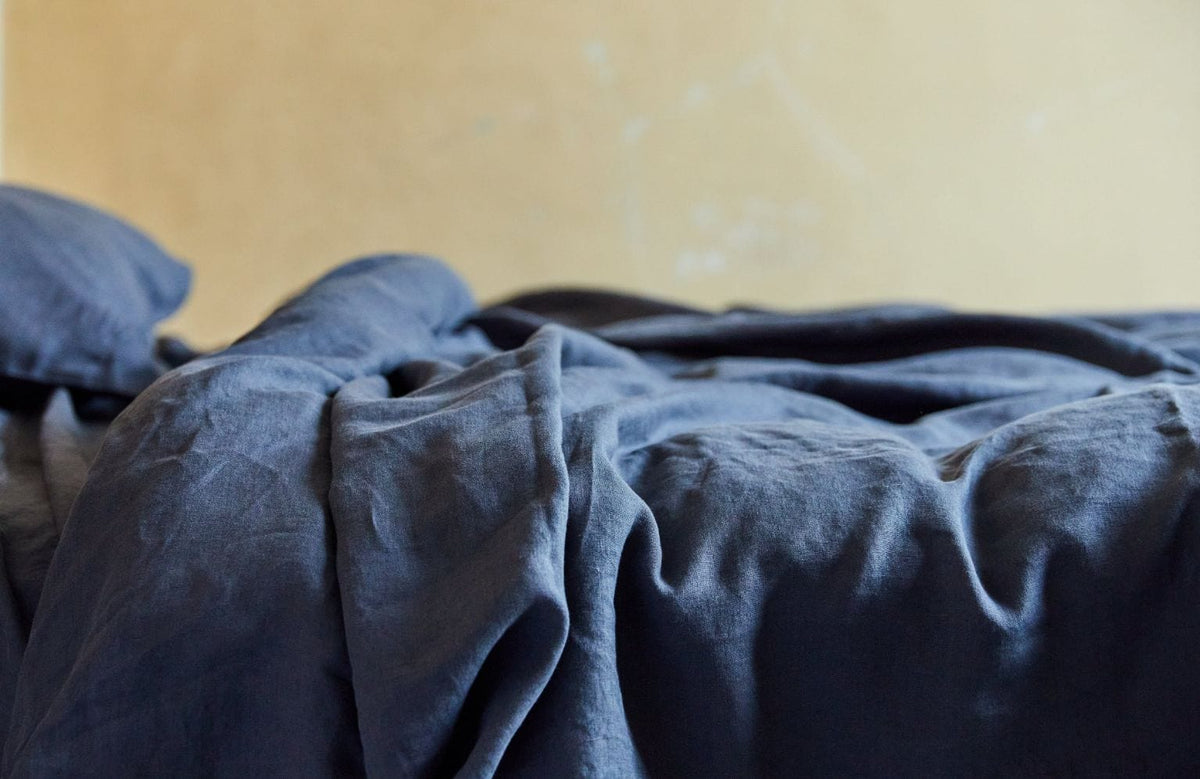Navy Blue Stonewashed Linen Pillowcase