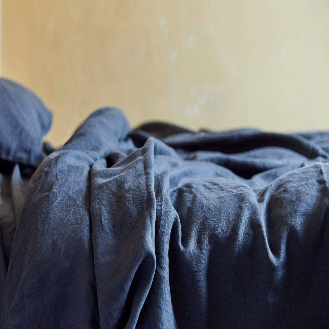Navy Blue Stonewashed Linen Fitted Sheet