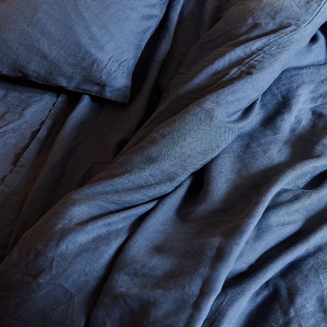 Navy Blue Stonewashed Linen Flat Sheet