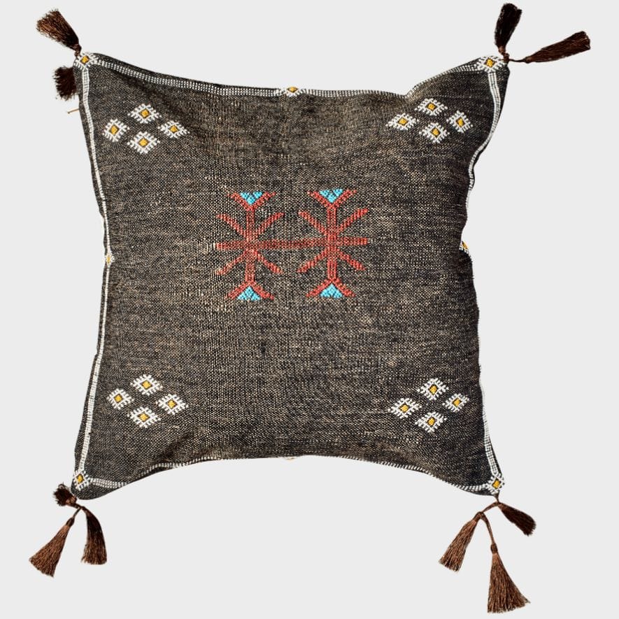 decorative wool throw pillow cover, square, 18x18 wool, Moroccan  handcrafted - Or & Zon